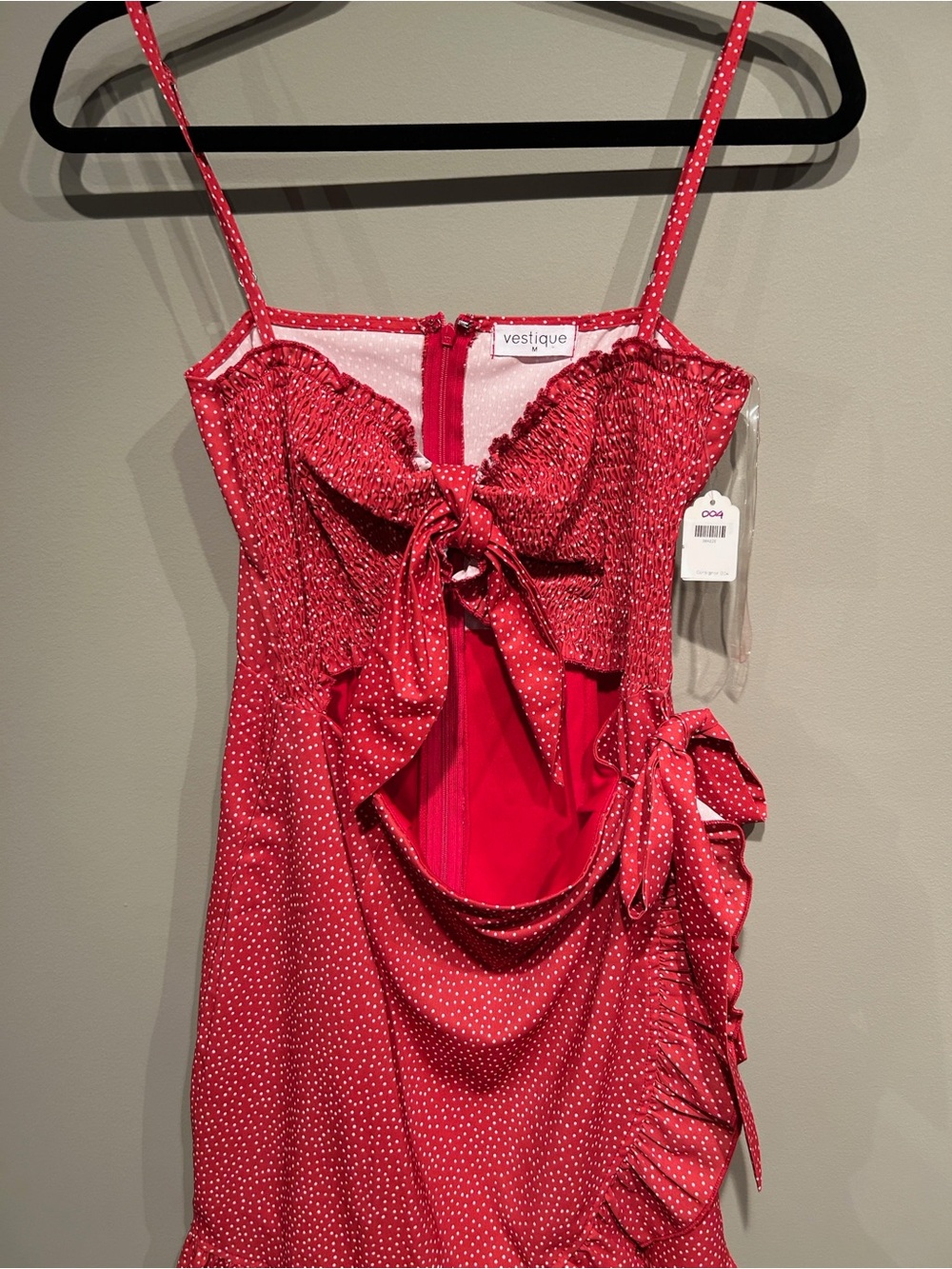 vestique Red Polka Dot Tie-Front Slip Dress